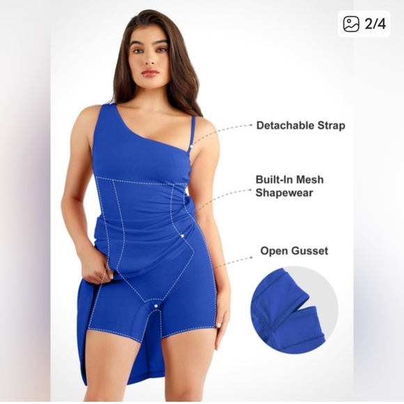 NWT Popilush Shapewear Modal One Shoulder Front Slit Slimming Maxi Dress - Picture 3 of 3